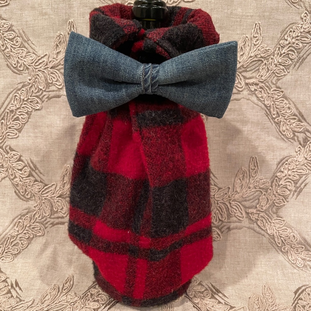 Handcrafted Wine or Liquor Bottle Gift Bag Made From Dress Shirt and Tie
